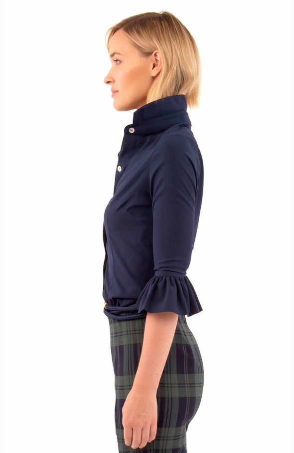 Side view of the Gretchen Scott Priss Chiffon Blouse - Navy