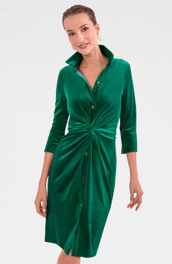 Gretchen Scott Twist & Shout Dress - Silky Velvet - Emerald