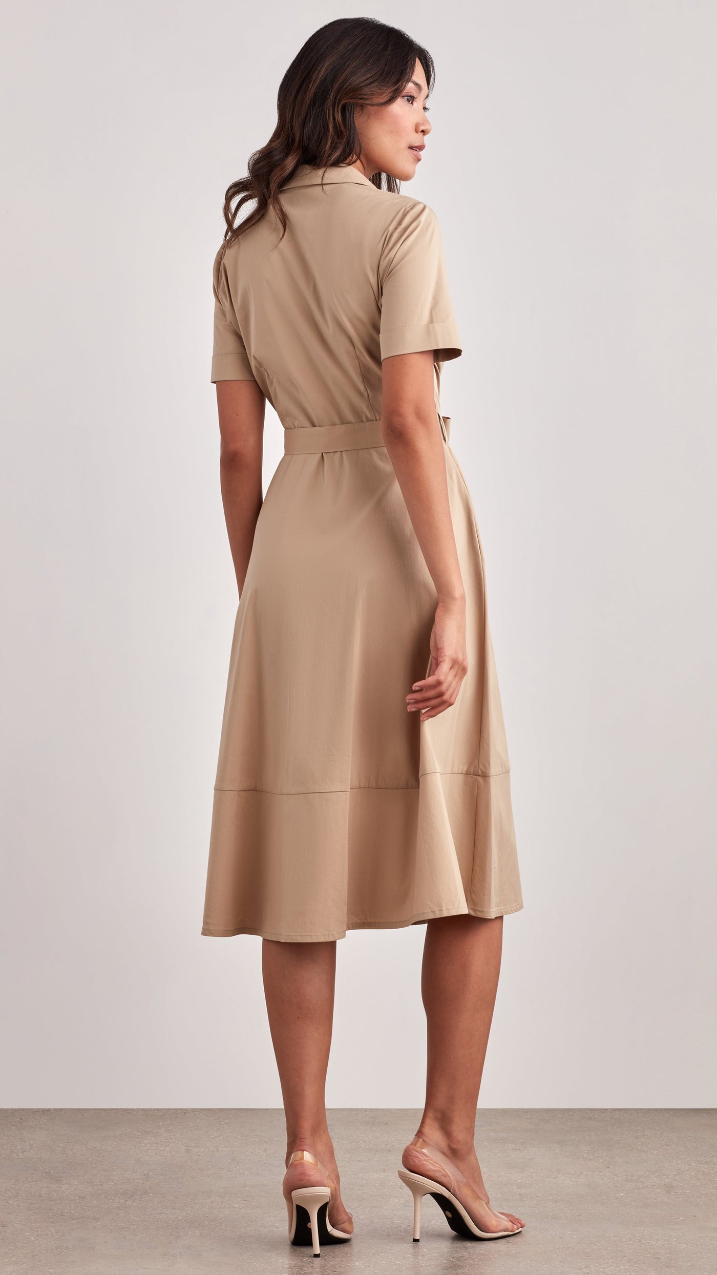 Ellen Tracy Fox Hill Dress in Safari | Belted Midi Shirtdress