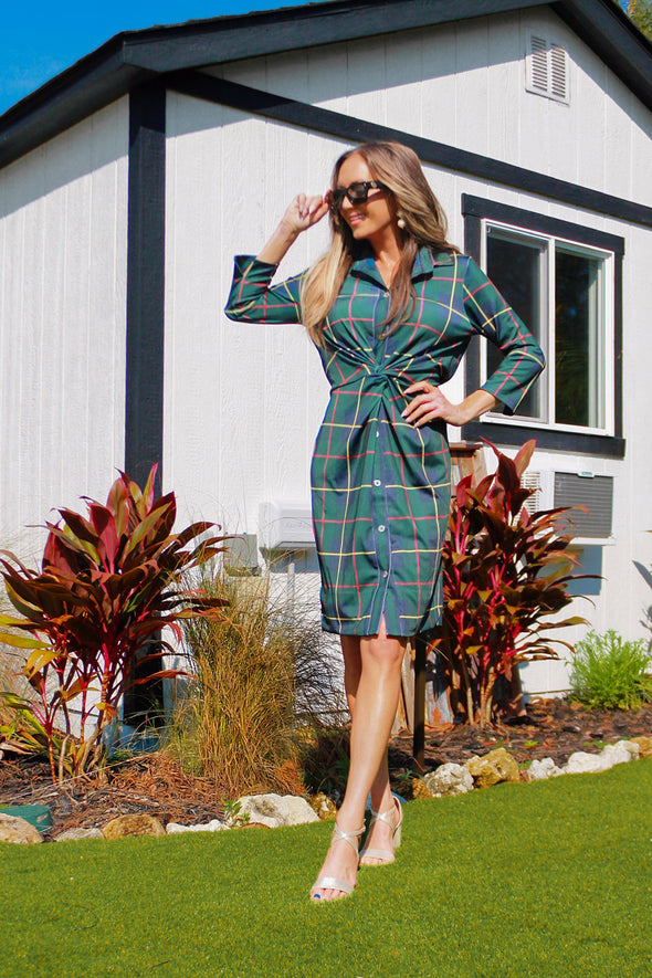 Gretchen Scott Twist & Shout Dress - Plaidly Cooper - Green Multi