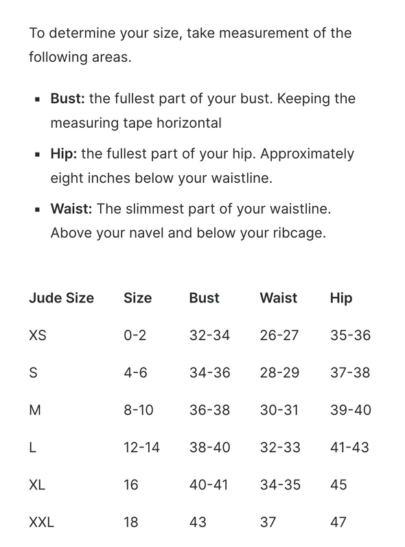 Size chart of the Jude Connally Emerson Dress - Lattice Ropes Navy