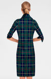 Back view of the GS Everywhere Dress. Green plaid dress with 3/4 sleeves and a popped collar