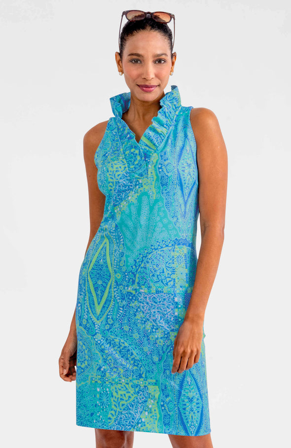 Gretchen Scott Ruff Neck Sleeveless Jersey Dress - Grand Bazaar - Turquoise