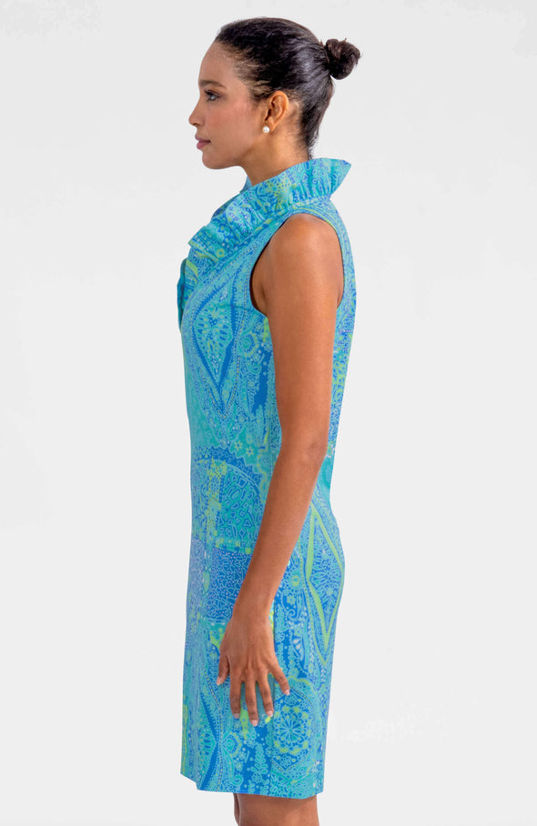 Gretchen Scott Ruff Neck Sleeveless Jersey Dress - Grand Bazaar - Turquoise