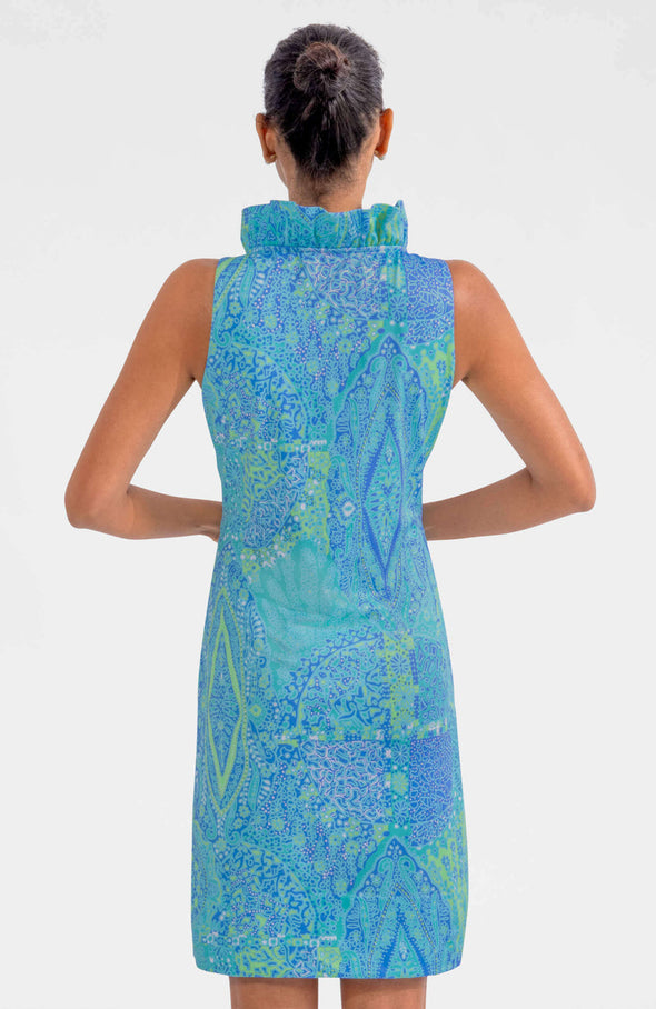 Gretchen Scott Ruff Neck Sleeveless Jersey Dress - Grand Bazaar - Turquoise