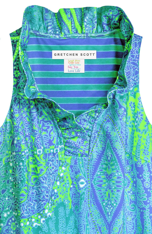 Gretchen Scott Ruff Neck Sleeveless Jersey Dress - Grand Bazaar - Turquoise