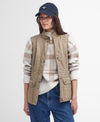 Styled model in the Barbour Wray Gilet Vest - Sand Dune