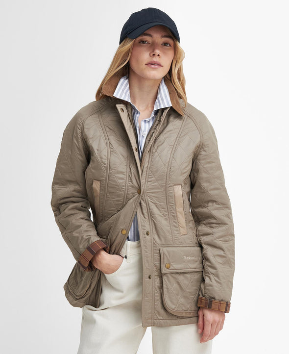 Front view of the Barbour Beadnell Polarquilt Jacket in Sand Dune