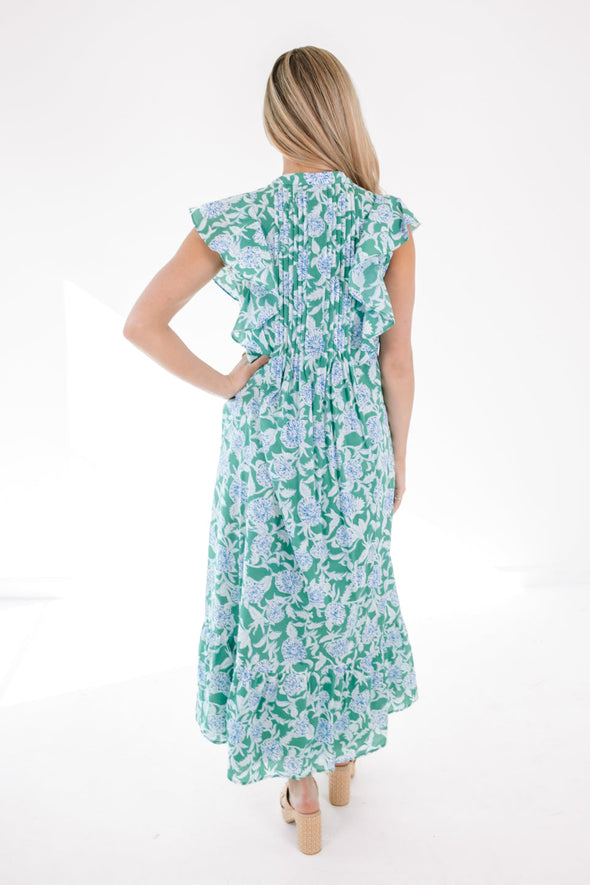 J. Marie Merritt Pleated Midi Dress - Green/Blue