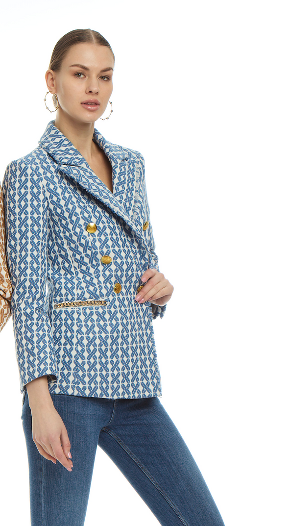 Patty Kim Bermuda Jacket - Blue/Cream Tweed