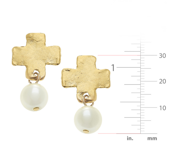 Susan Shaw Cross with Glass Pearl Earrings