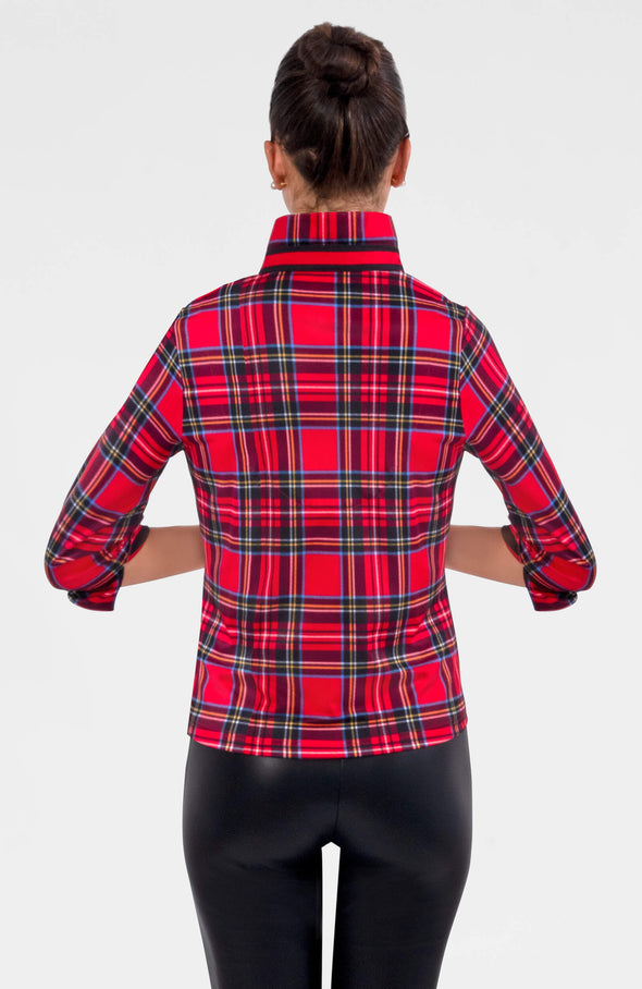 Back view of the Gretchen Scott Twist & Shout Top - Duke of York - Red Multi