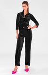 Full body view of the Gretchen Scott Twist & Shout Top - Silky Velvet - Black