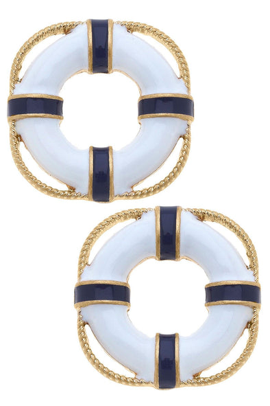 Aster Enamel Life Preserver Stud Earrings