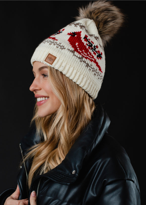 Cardinal Pom Pom Beanie