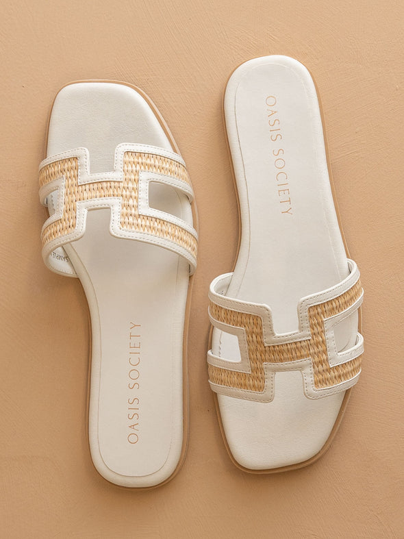 The Ena H Cutout Raffia Slide - White