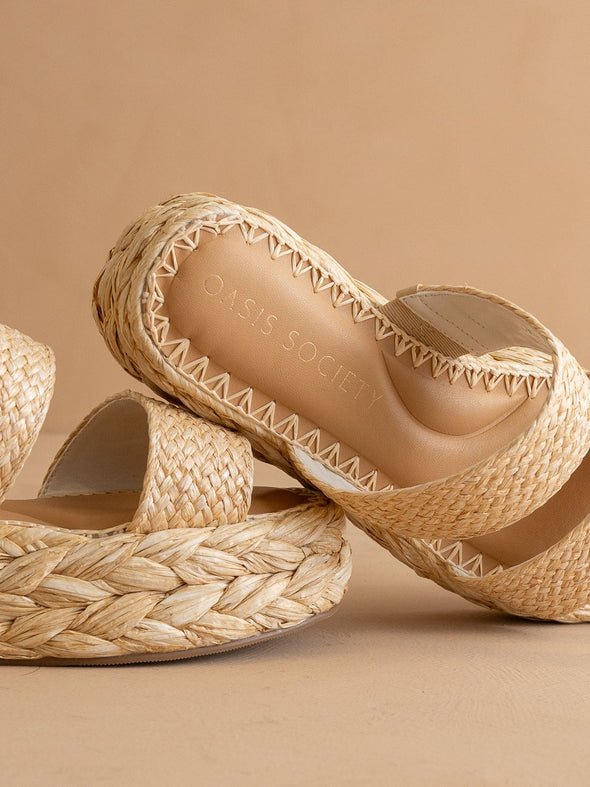 The Marley Basket Woven Double Strap Platform - Natural