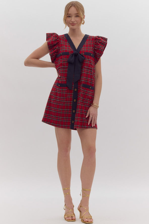 Jingle Bell Plaid Tweed Dress