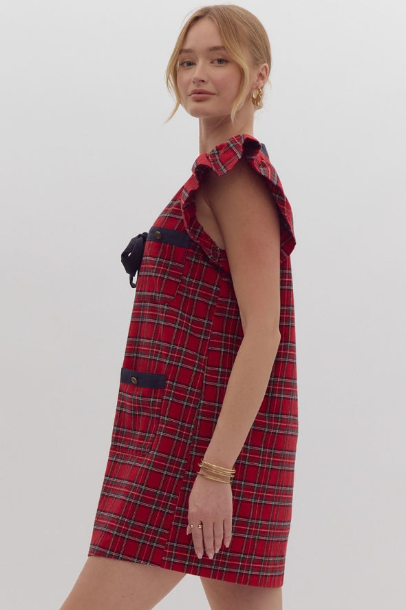 Jingle Bell Plaid Tweed Dress