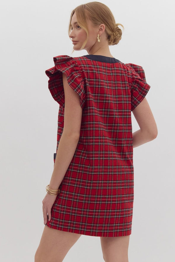 Jingle Bell Plaid Tweed Dress