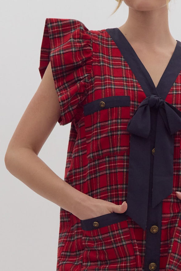 Jingle Bell Plaid Tweed Dress