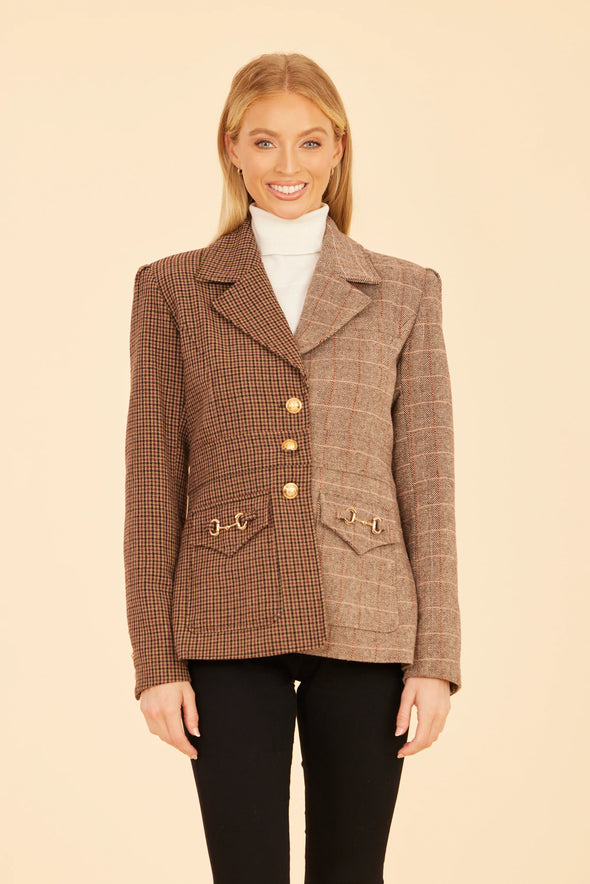 Front view of the Dolce Cabo Horsebit Blazer - Brown Multi 