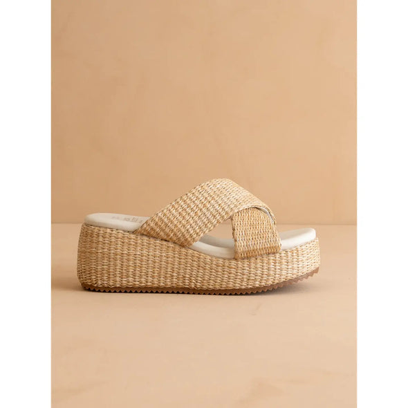 The Fresno Raffia Platform Summer Sandal - Natural