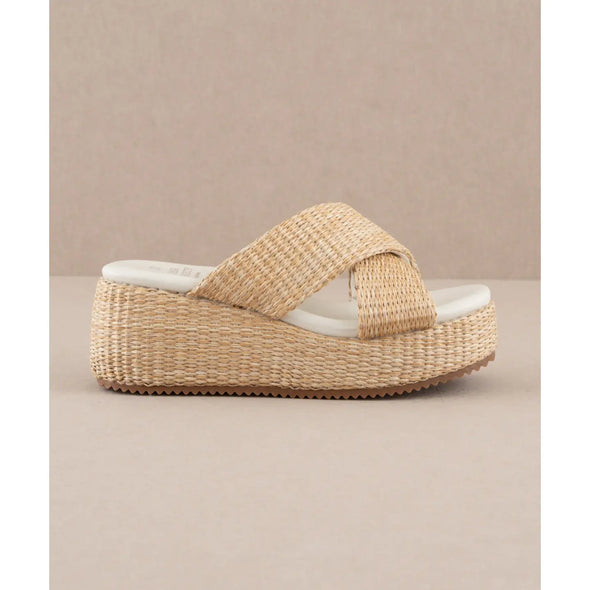 The Fresno Raffia Platform Summer Sandal - Natural