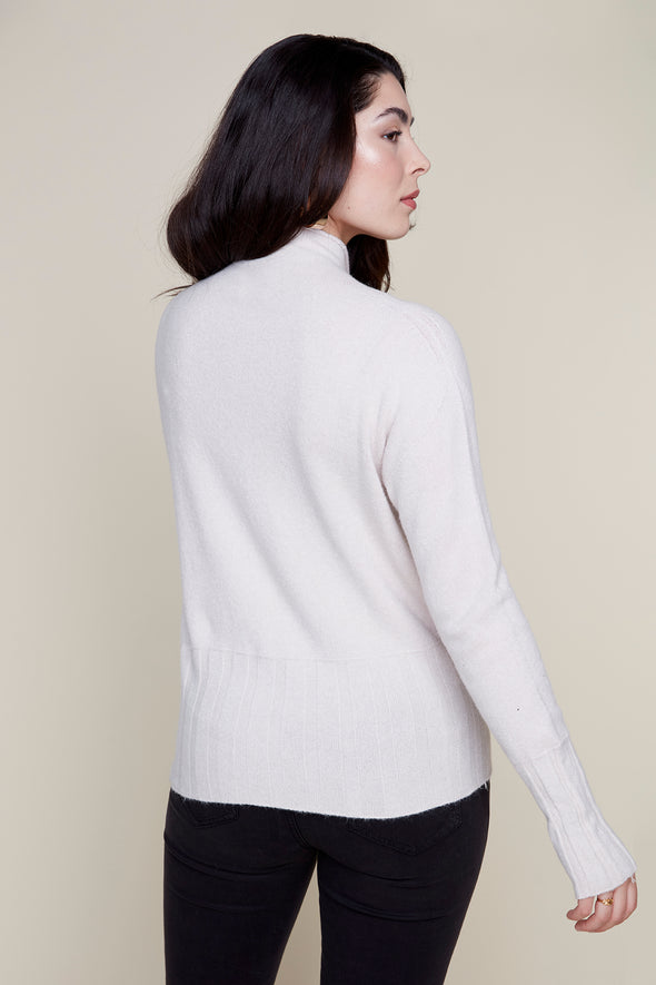 Back of the Renuar mock neck oyster sweater 