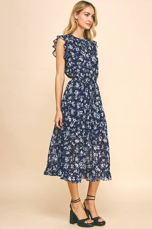 Blue Blossom Midi Dress