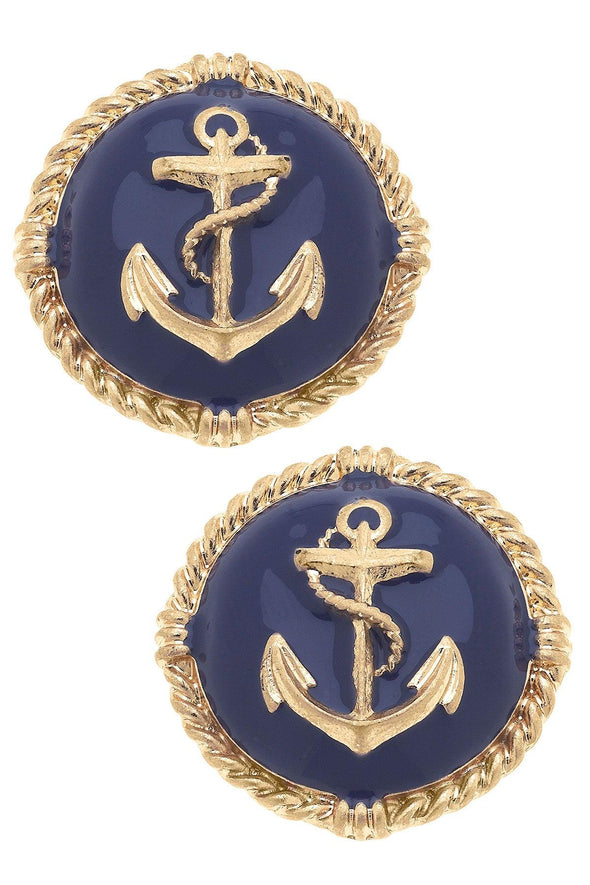 Kathleen Enamel Anchor Statement Stud Earrings - Navy