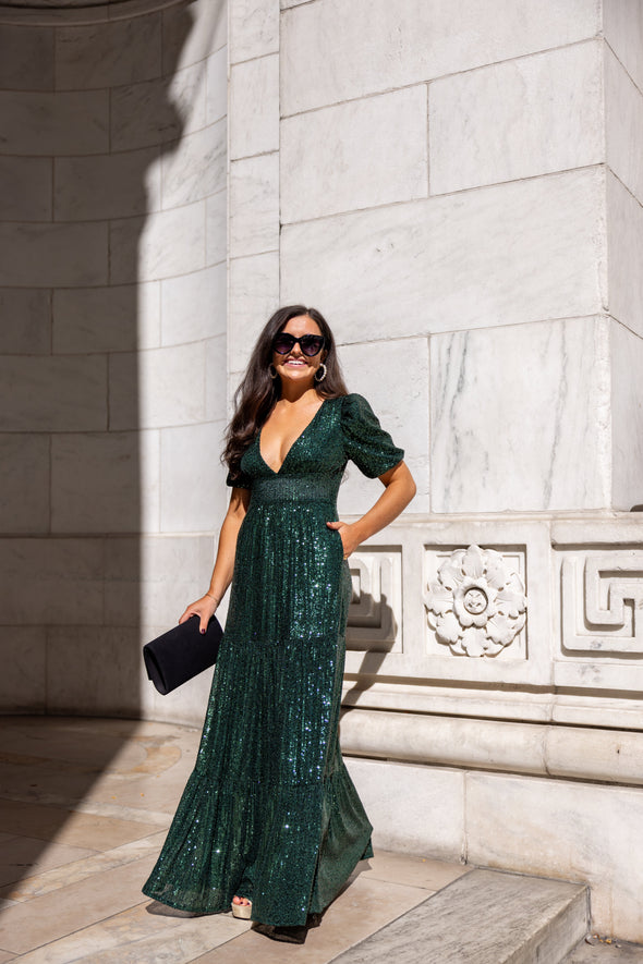 Sail To Sable Ava Sequin Maxi Dress - Emerald