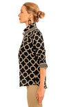 Side view of the Gretchen Scott Boyfriend Shirt - Dip & Dots - Black