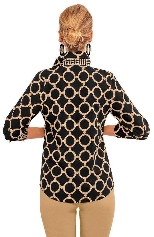 Back view of the Gretchen Scott Boyfriend Shirt - Dip & Dots - Black