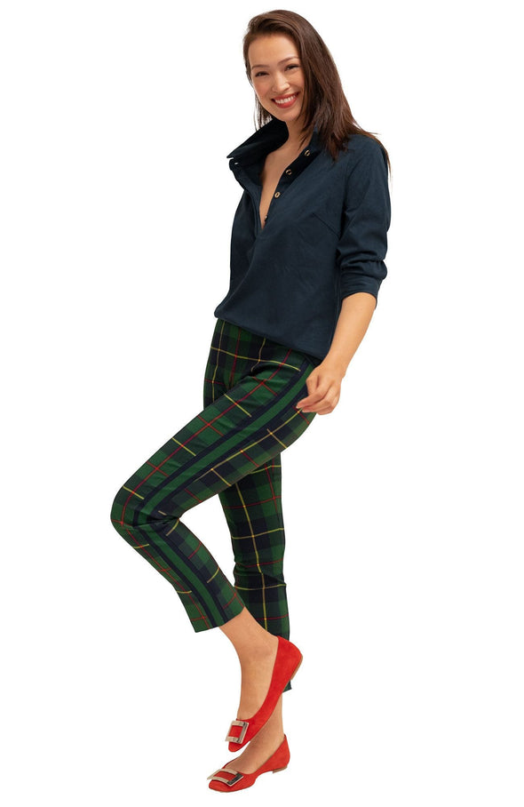 Full body view of the Gretchen Scott Pull On Pant - Plaidly Cooper - Green Plaid